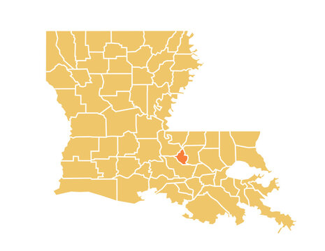 West Baton Rouge Parish Highlighted in Orange on Louisiana State Vector Map