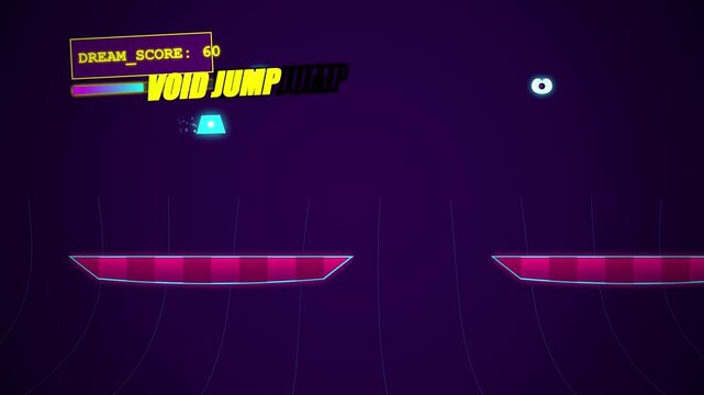 Neon Retro Arcade Game Level with Jumping Square Character and Score