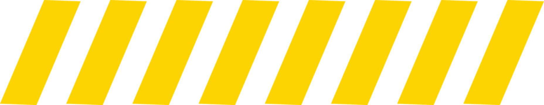 Yellow and white diagonal warning stripes banner. This geometric caution tape pattern signifies safety boundaries. Ideal for construction signs and industrial design templates.
