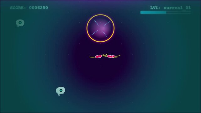 Retro 2D arcade video game gameplay with target cursor popping objects