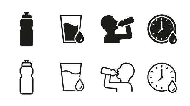 Hydration Icons Set &ndash; Water, Bottle, Routine, Wellness