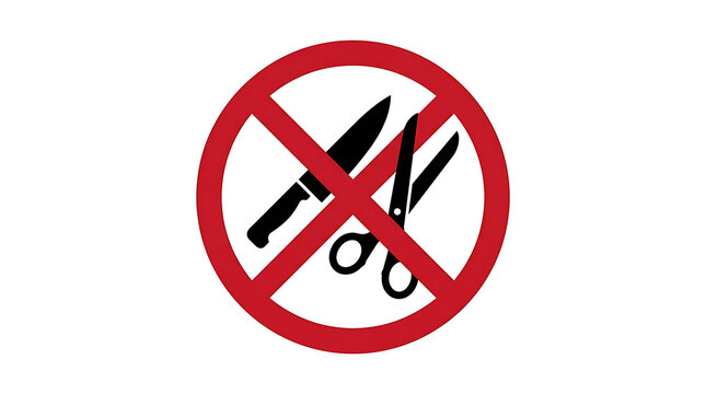 Red prohibition sign with crossed scissors icon