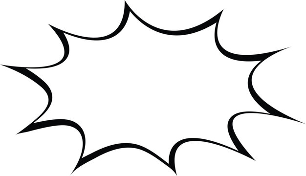 Blank comic book speech bubble outline. This retro pop art explosion burst frame offers space for custom text. Ideal for cartoon designs and graphic novel layouts.