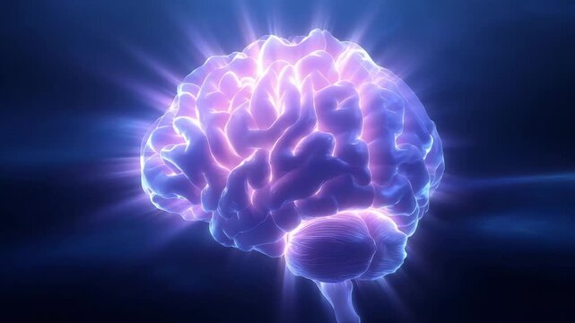 Animated overview of brain structures and neural connections on a dark blue background, emphasizing brain function and activity