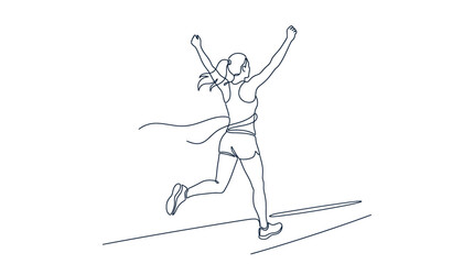 Fototapeta premium A joyful woman jumping with arms raised in a dynamic one-line drawing