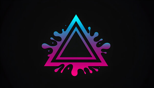 Abstract triangle shape with vibrant neon gradient paint splash effect on a black background.