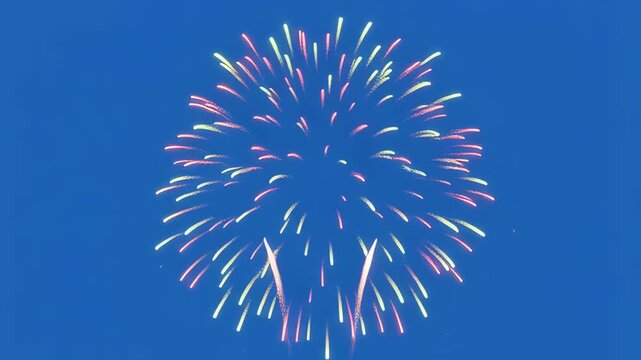 Fireworks exploding against a clear blue sky during a celebration event
