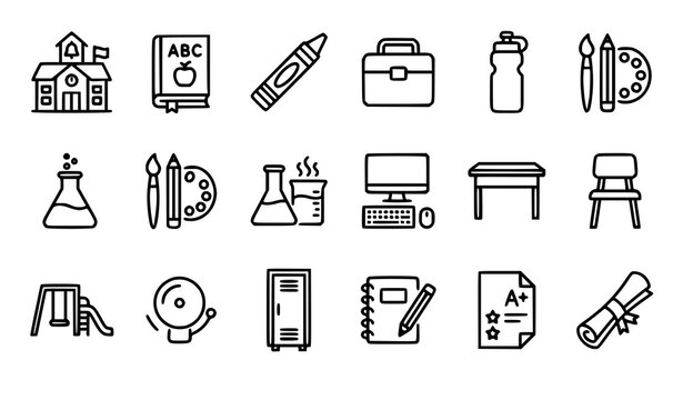 Elementary School Line Icon Bundle Editable Vector For Classroom And Kids