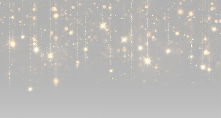 Golden hanging glitter curtain sparkling stars glowing gold dust festive celebration luxury Christmas New Year decoration lights © HolyStas