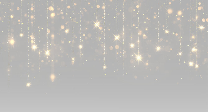 Golden hanging glitter curtain sparkling stars glowing gold dust festive celebration luxury Christmas New Year decoration lights