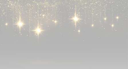 Golden glitter rain hanging glitter stars sparkling gold dust luxury festive Christmas New Year lights glowing shimmer © HolyStas
