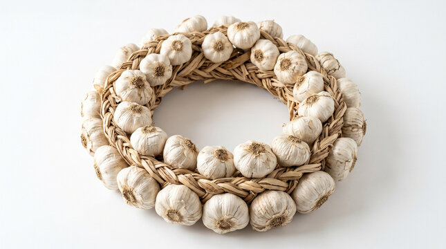 Round Garlic Wreath Isolated on White