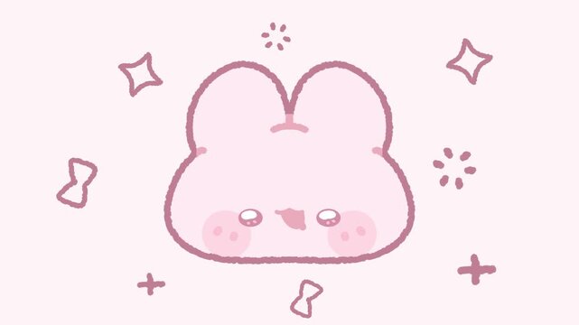Cute Kawaii Rabbit Blinking Animation(A cute hand-drawn kawaii rabbit face gently blinks with twinkling
elements floating around. Seamless 4K loop animation)