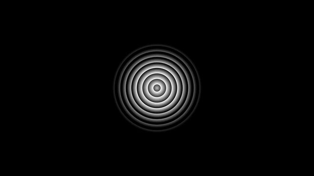 Digital radio waves screen animation on black background.Radial fade wave for sound, swirl, radio and sonar. Abstract concentric graphic icon. Modern high antenna evolving signal waves