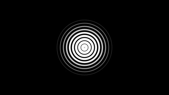 Digital radio waves screen animation on black background.Radial fade wave for sound, swirl, radio and sonar. Abstract concentric graphic icon. Modern high antenna evolving signal waves