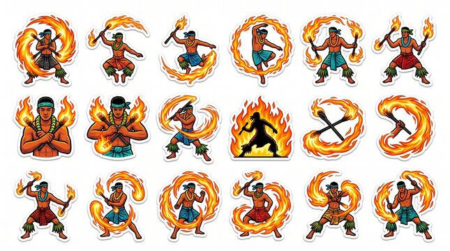 Traditional Siva Afi dance with swirling torches. Cultural performance showcasing dynamic movement and vibrant costumes.