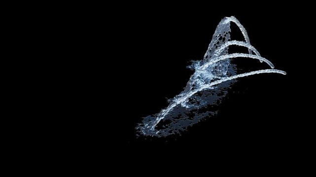 Isolated Arch Fountains with 4 jets and variable flow on a black background