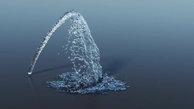 Isolated Arch Fountain with high angle curved jet and variable flow on a reflective floor