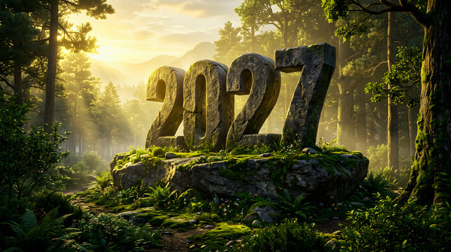 Ancient Moss Covered Stone 2027 in an Enchanted Forest generated by AI