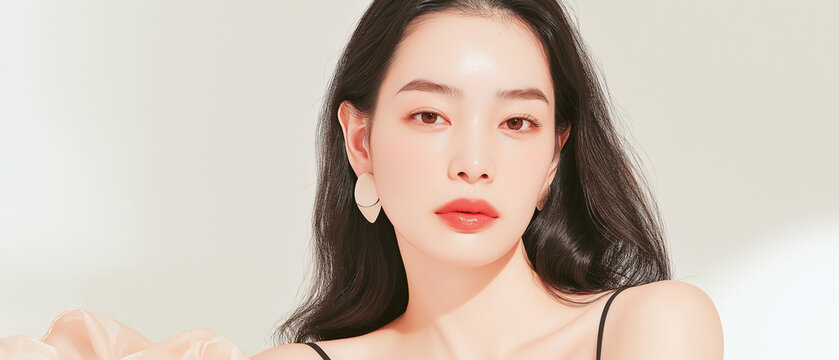 美容, 女性, スキンケア, 化粧品, ビューティー, 若い女性, 美肌, 日本人, アジア人, フェイシャル, メイク, 美容液, 保湿, クリーム, エイジングケア, 美容医療, エステ, 美容クリニック, 肌ケア, ナチュラルメイク, 透明感, ツヤ肌, モデル, 笑顔, ポートレート, クローズアップ, リラックス, 癒し, 健康的, 美白, コラーゲン, ヒアルロン酸, アンチエイジング