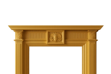 Obraz premium Classical decorative fireplace mantel with carved wood details and relief ornament, isolated, transparent background