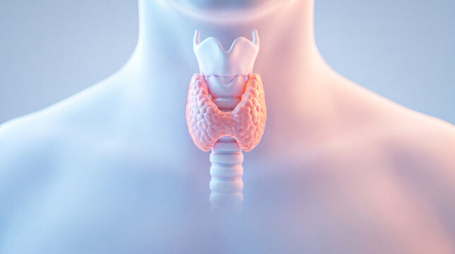 3d visualization of the human thyroid gland. Thyroid gland and trachea, the anatomy of hormone work