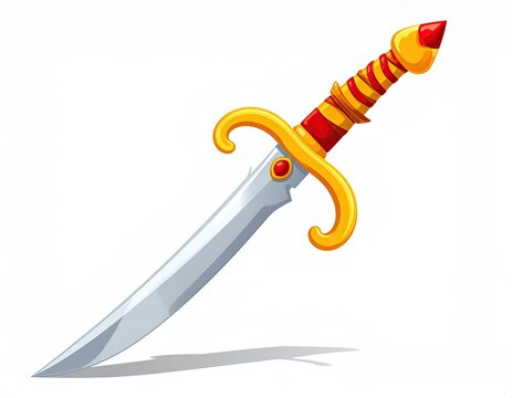 Cartoon Style Ornate Golden and Red Sword with Silver Blade.