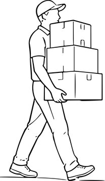 Delivery person carrying stack of cardboard boxes while walking