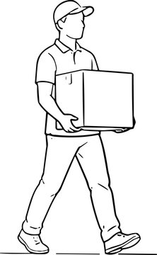 Delivery person walking with a package, simple line art style