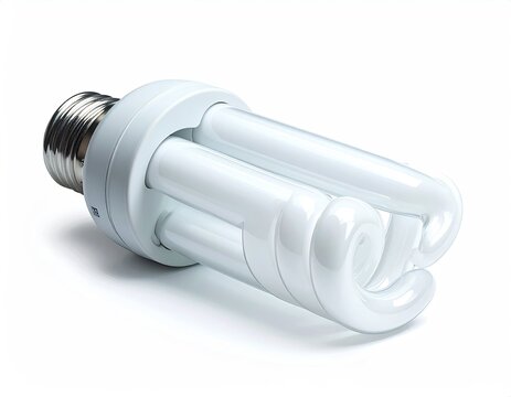 Energy Saving Compact Fluorescent Light Bulb on White Background.