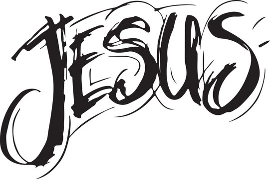 Jesus Curving Art Name For T shirt print Ready Png, Eps Vector File.