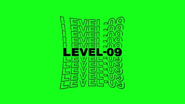Level 09 text effect with distorted repeating letters on a bright green background typography graphic design