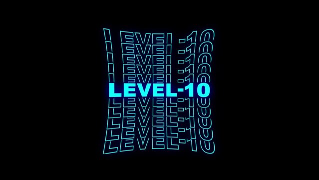 Level 10 text effect with distorted repeating letters in blue on a black background typography graphic design