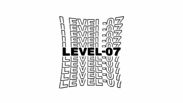 Level 07 text effect with distorted repeating letters on a white background typography graphic design