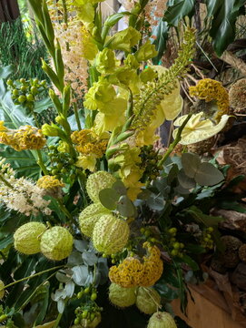 Vibrant Exotic Green Yellow Floral Arrangement