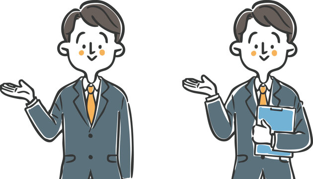 案内をするビジネスマン　上半身　ベクター