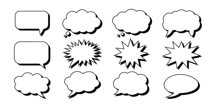 Comic Speech Bubbles with Thick Lines, Dialogue Balloon Icons for Pop Art, Conversation, Communication and Graphic Design.