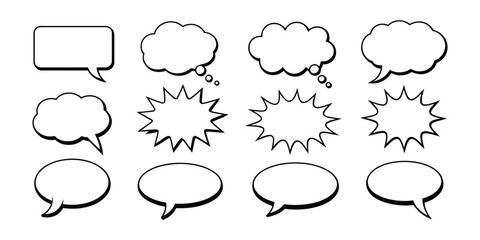 Fototapeta premium Comic Speech Bubbles with Thick Outlines, Bold Dialogue Balloon Icons for Comics, Messages, Chat and Pop Art Design.