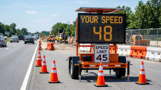 Speeding Motorist On Highway Construction Zone Showing Violation