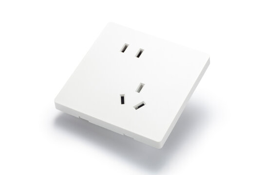 5-hole wall socket panel on white background
