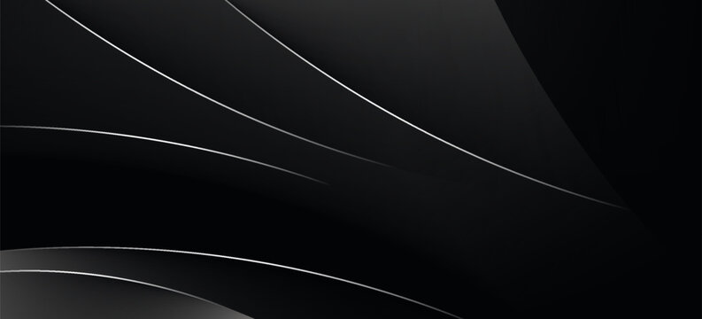 Abstract Luxury Black Background with Sleek Curved Silver Lines and Gradients