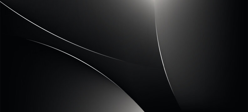 Abstract Luxury Black Background with Sleek Curved Silver Lines and Gradients