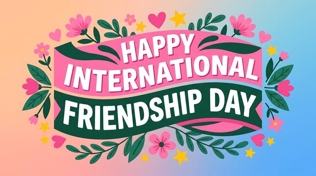 Happy international friendship day colorful banner with floral designs
