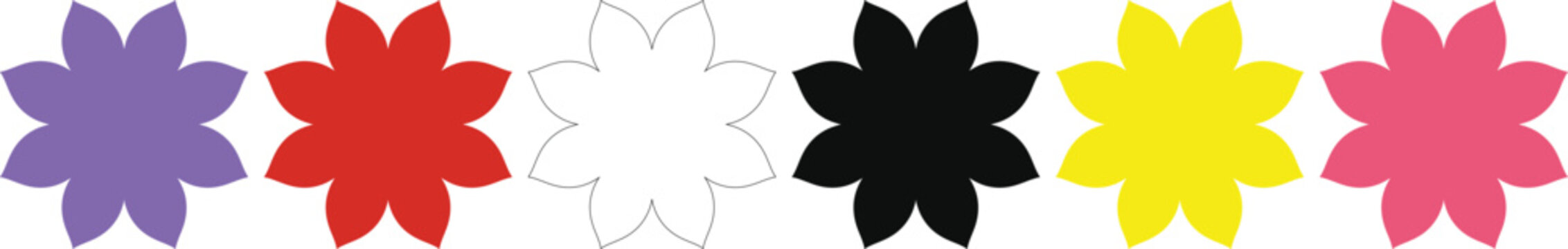 Flower icon vector set in purple red black yellow and pink color variations