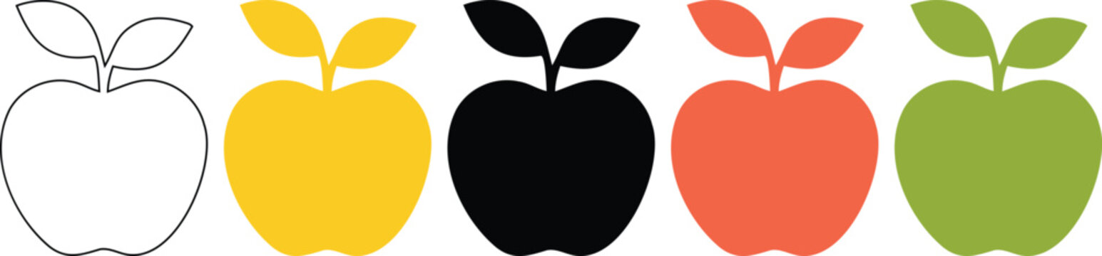 Apple icon vector set in outline yellow black red and orange color variations