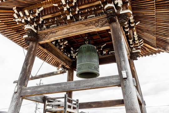 Japanese bronze bell wooden temple