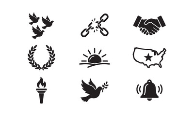 Fototapeta premium Collection Of Minimalist Vector Icons Representing American Freedom Peace And Liberty. 