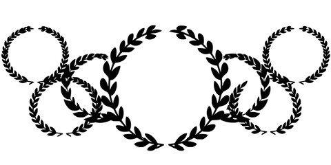 Fototapeta premium Five black laurel wreaths set with arranged in a row showing varying detail and completion featuring black, minimalist, vector illustration with clean lines and monochromatic palette