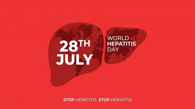 World hepatitis day graphic with red liver and date 28th july