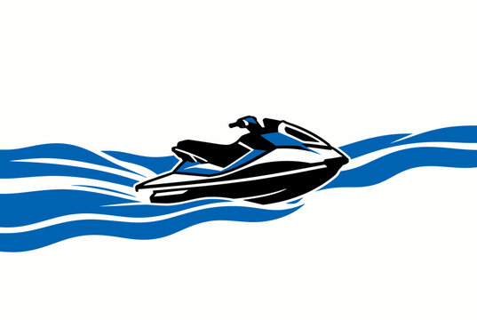 Stylized Jetski Racing Across Blue Waves.